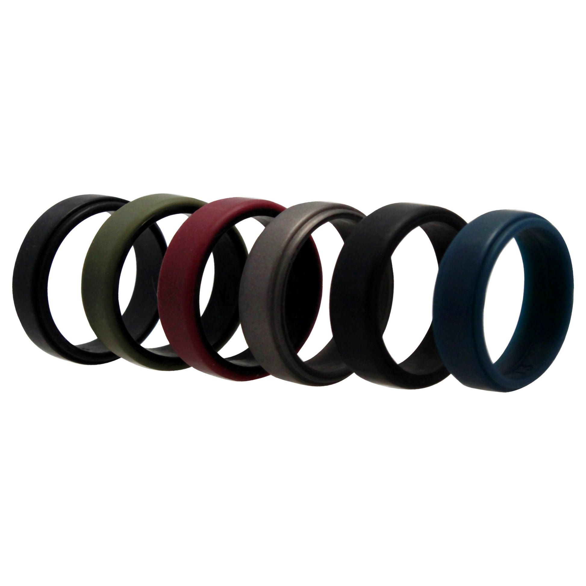 ROQ Silicone Wedding 2Layer Beveled 8mm Ring Set - Blue