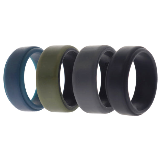 ROQ Silicone Wedding 2Layer Beveled 8mm Ring Set - Green