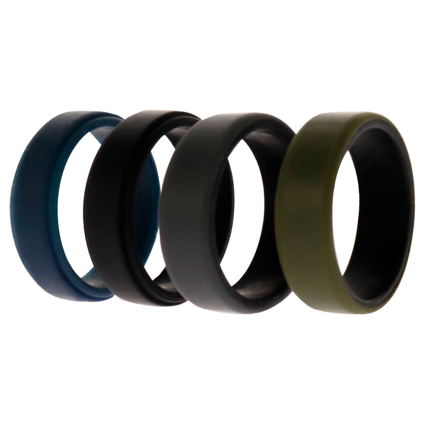 ROQ Silicone Wedding 2Layer Beveled 8mm Ring Set - Green