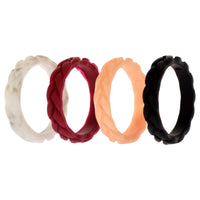 Silicone Wedding Leaves Ring Set - Bordo