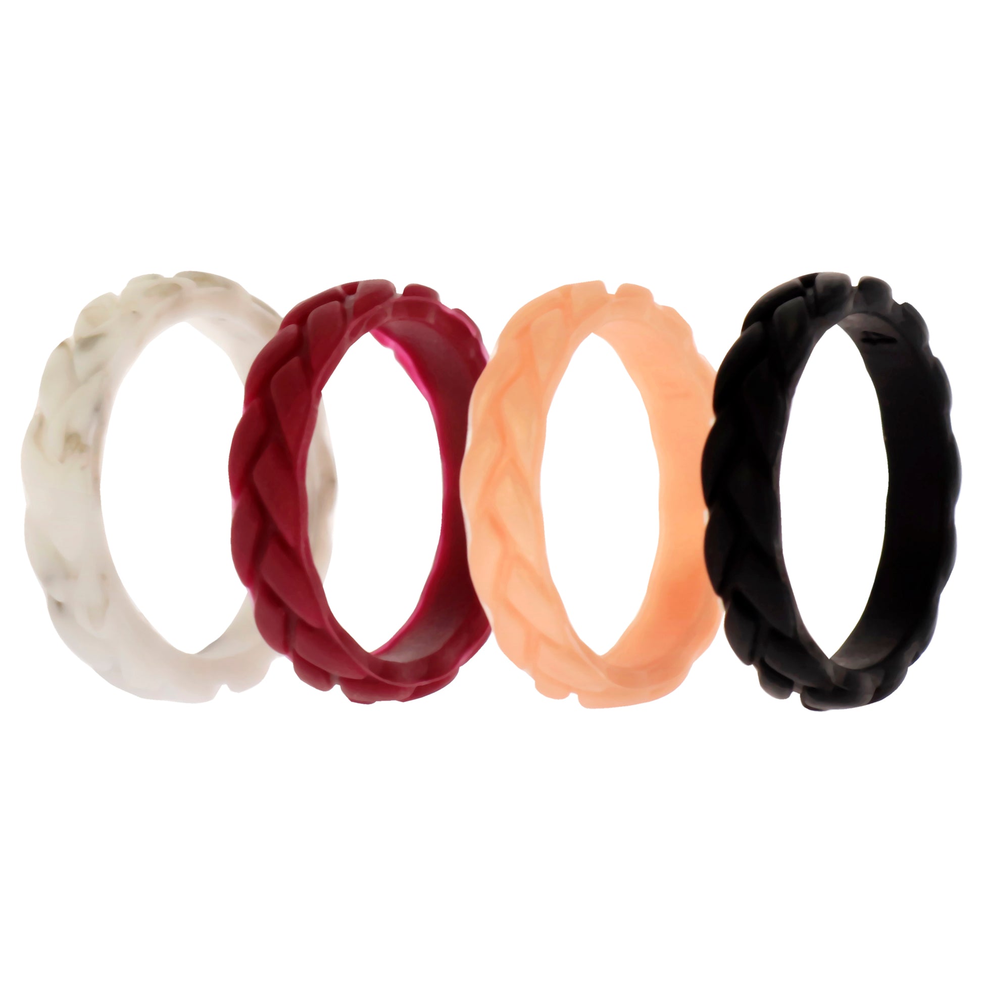 Silicone Wedding Leaves Ring Set - Bordo