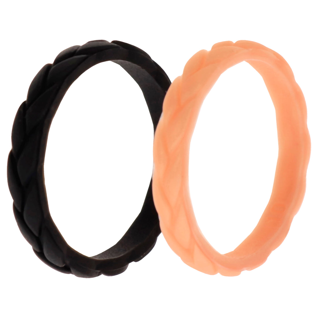 ROQ Silicone Wedding Leaves Ring Set - Rose-Black