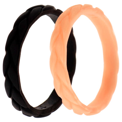 ROQ Silicone Wedding Leaves Ring Set - Rose-Black