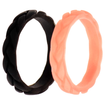 ROQ Silicone Wedding Leaves Ring Set - Metal-Pink