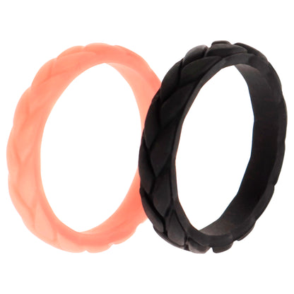 ROQ Silicone Wedding Leaves Ring Set - Metal-Pink