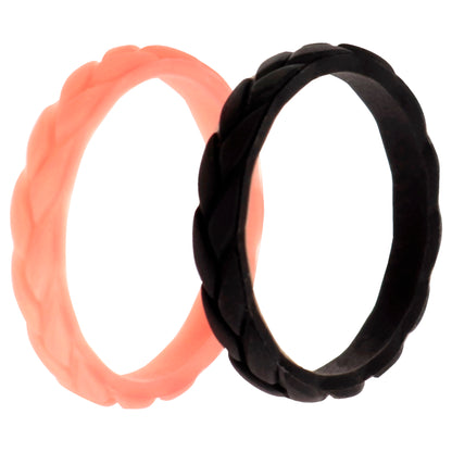ROQ Silicone Wedding Leaves Ring Set - Metal-Pink