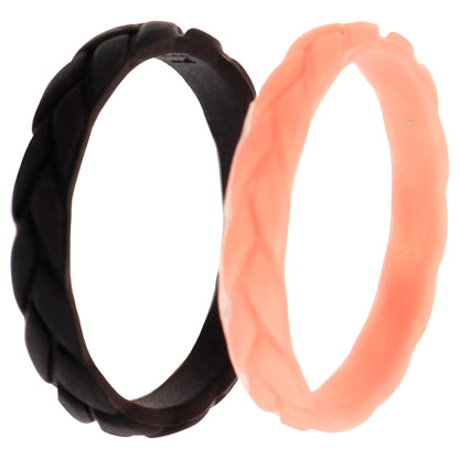ROQ Silicone Wedding Leaves Ring Set - Metal-Pink