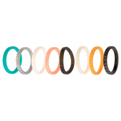 ROQ Silicone Wedding Stackble Lines Ring Set - Metal-Turquoise