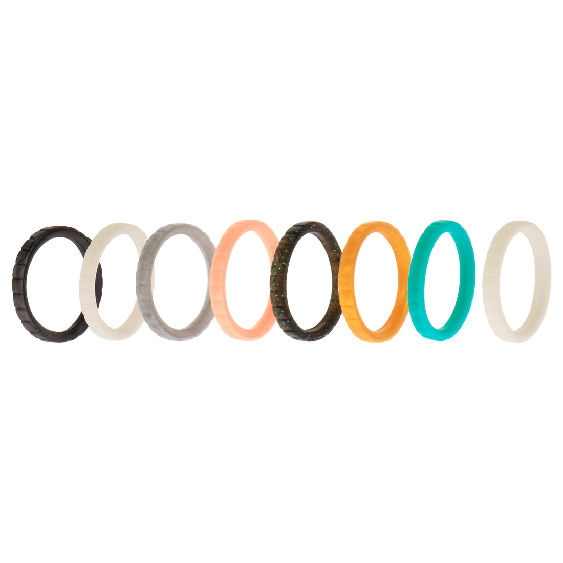ROQ Silicone Wedding Stackble Lines Ring Set - Metal-Turquoise