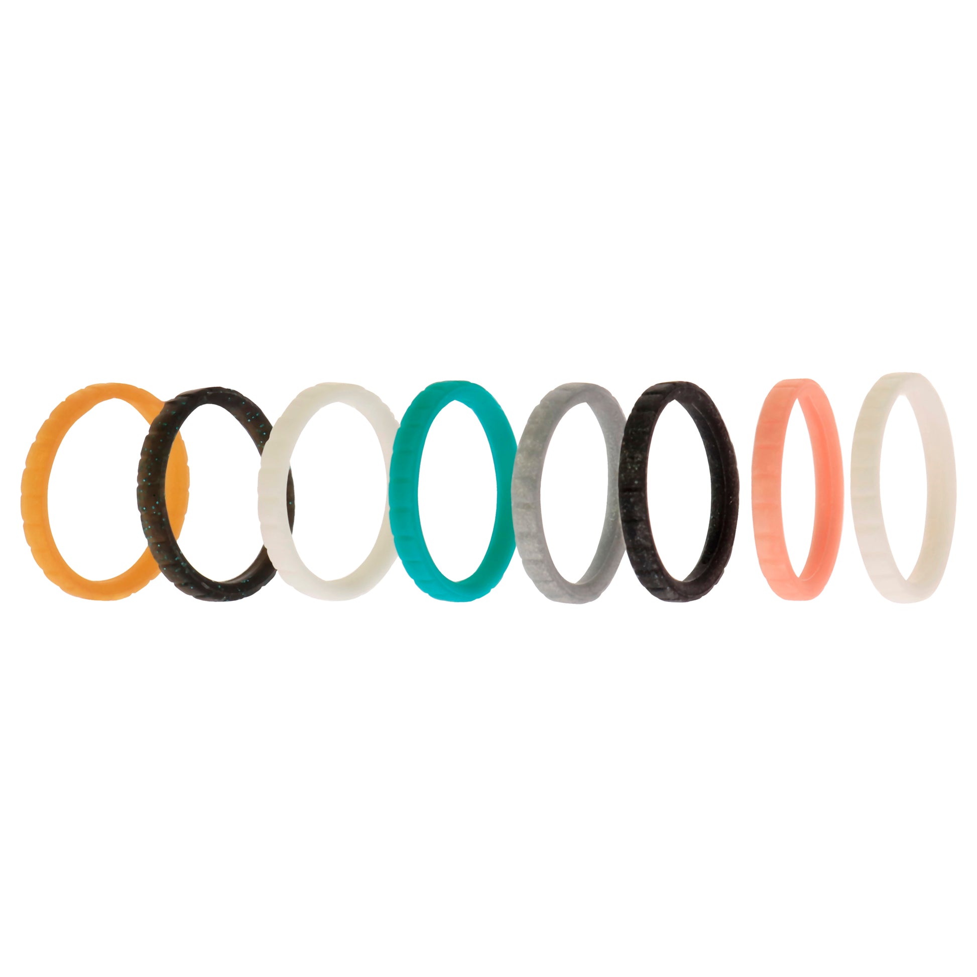 ROQ Silicone Wedding Stackble Lines Ring Set - Metal-Turquoise