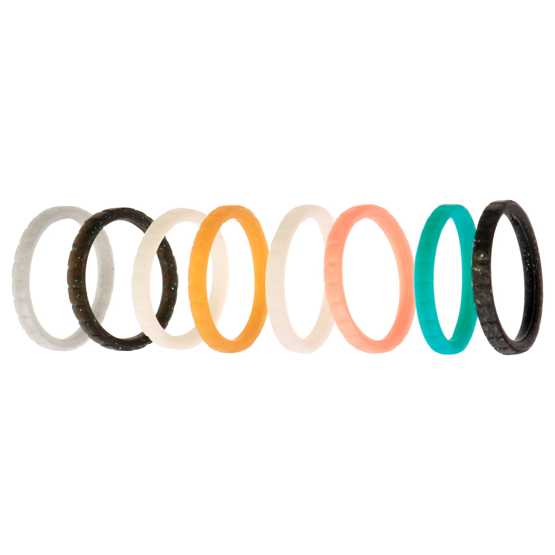 ROQ Silicone Wedding Stackble Lines Ring Set - Metal-Turquoise
