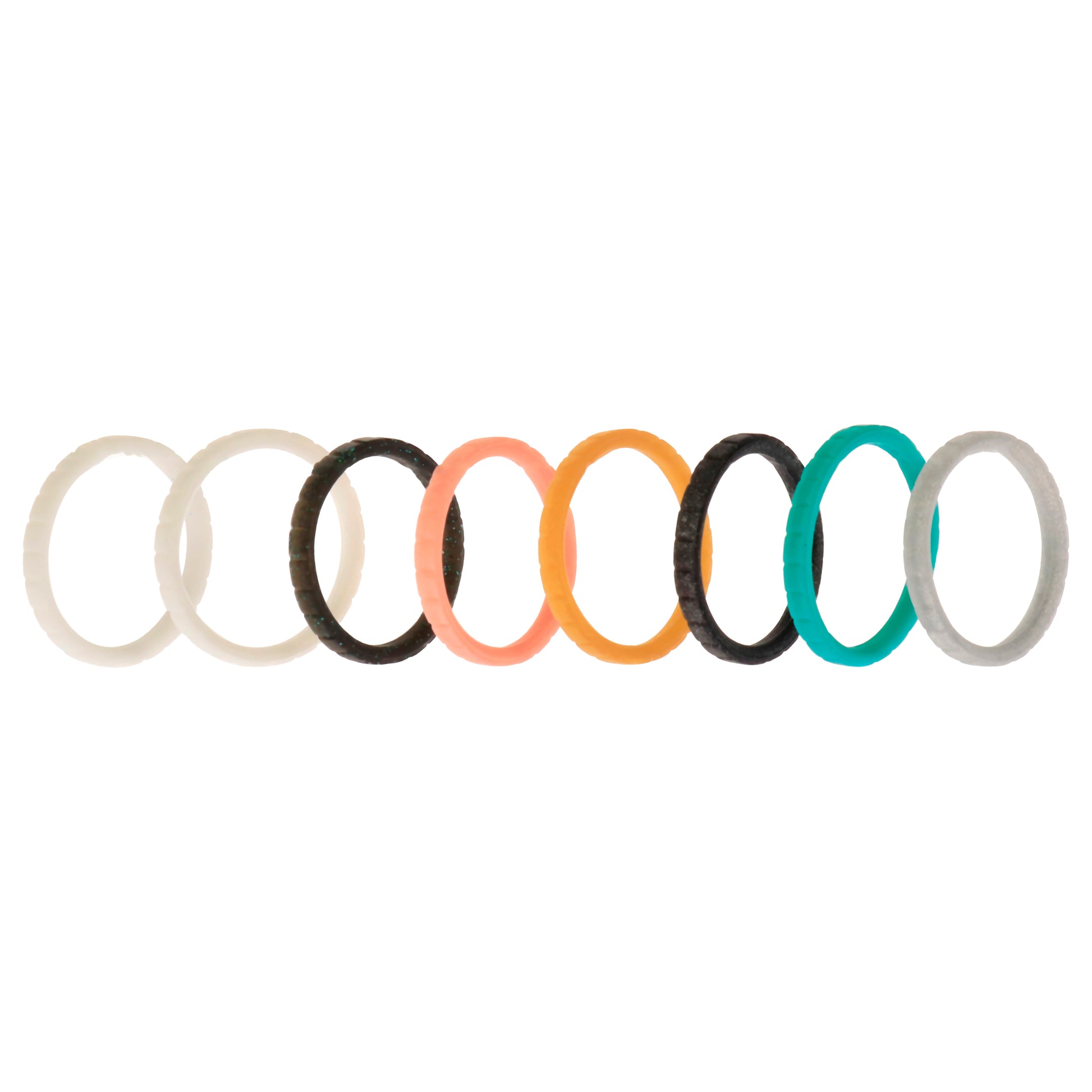 ROQ Silicone Wedding Stackble Lines Ring Set - Metal-Turquoise