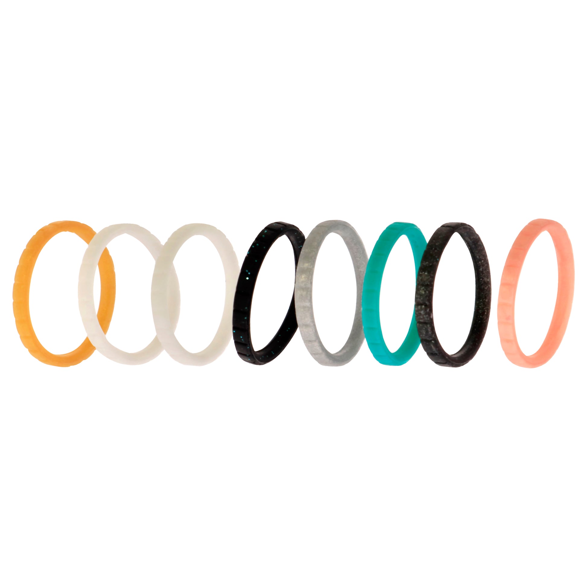 ROQ Silicone Wedding Stackble Lines Ring Set - Metal-Turquoise