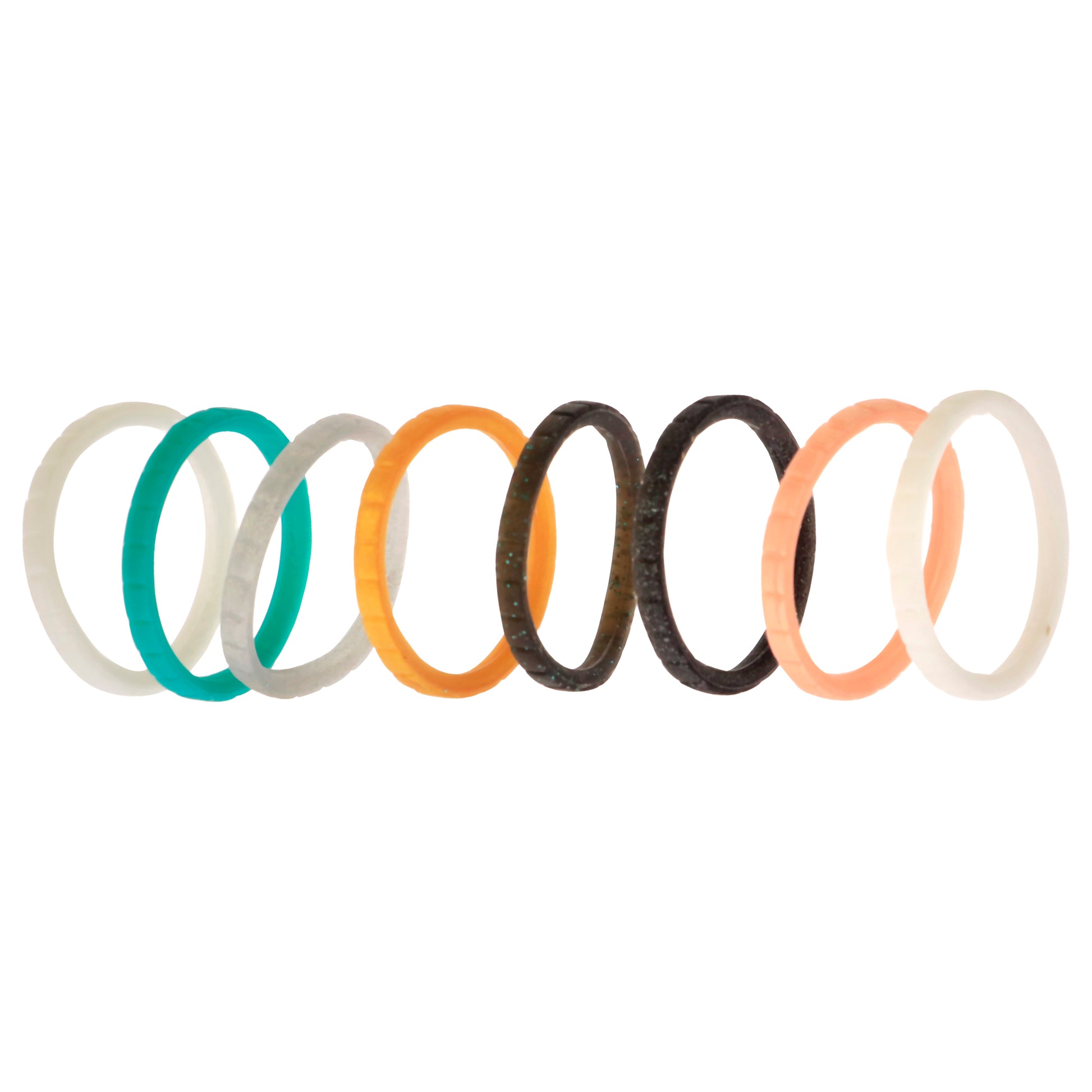 ROQ Silicone Wedding Stackble Lines Ring Set - Metal-Turquoise