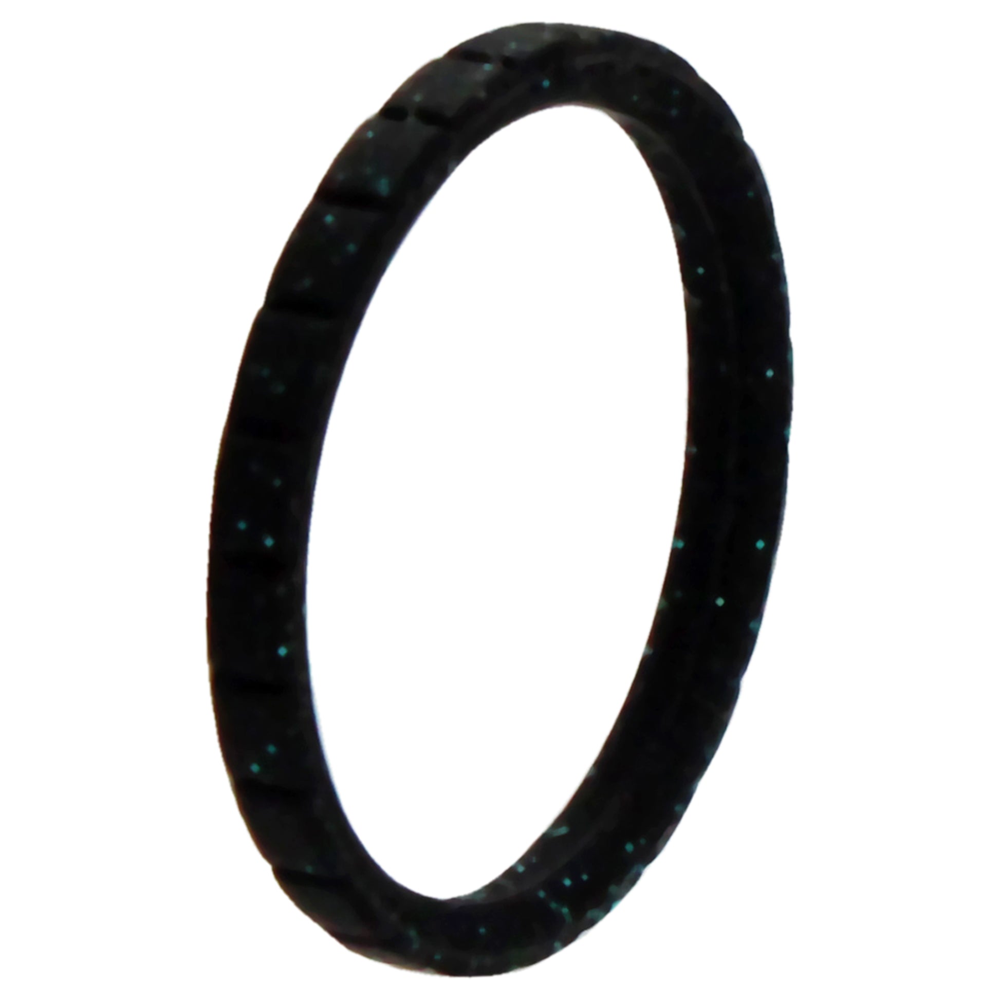 ROQ Silicone Wedding Stackble Lines Single Ring - Black-Turquoise