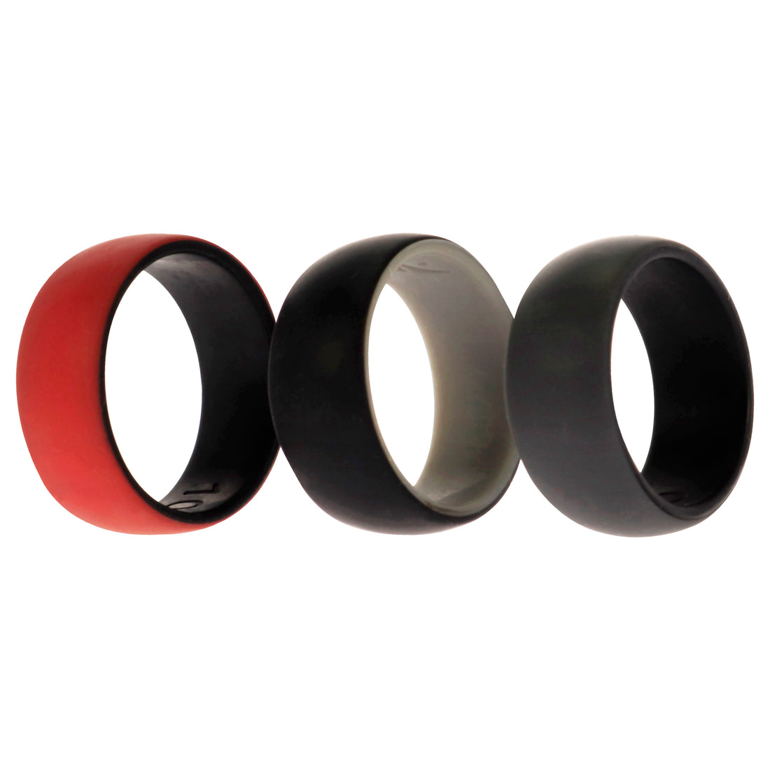 ROQ Silicone Wedding 2Layer Dome Ring Set - Black-Red