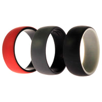 ROQ Silicone Wedding 2Layer Dome Ring Set - Black-Red
