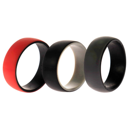 ROQ Silicone Wedding 2Layer Dome Ring Set - Black-Red