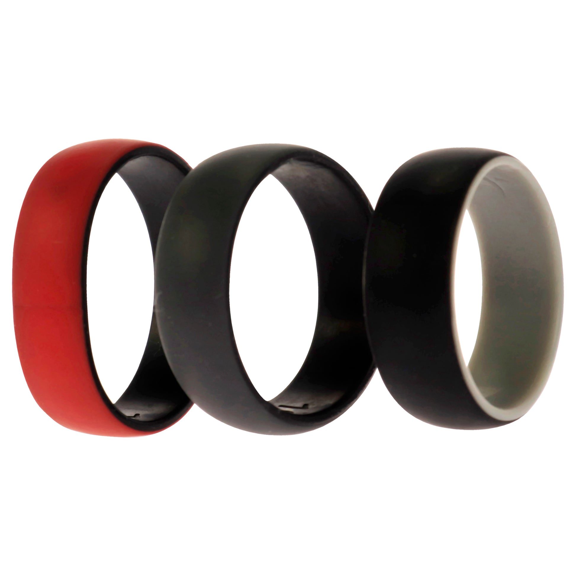 ROQ Silicone Wedding 2Layer Dome Ring Set - Black-Red