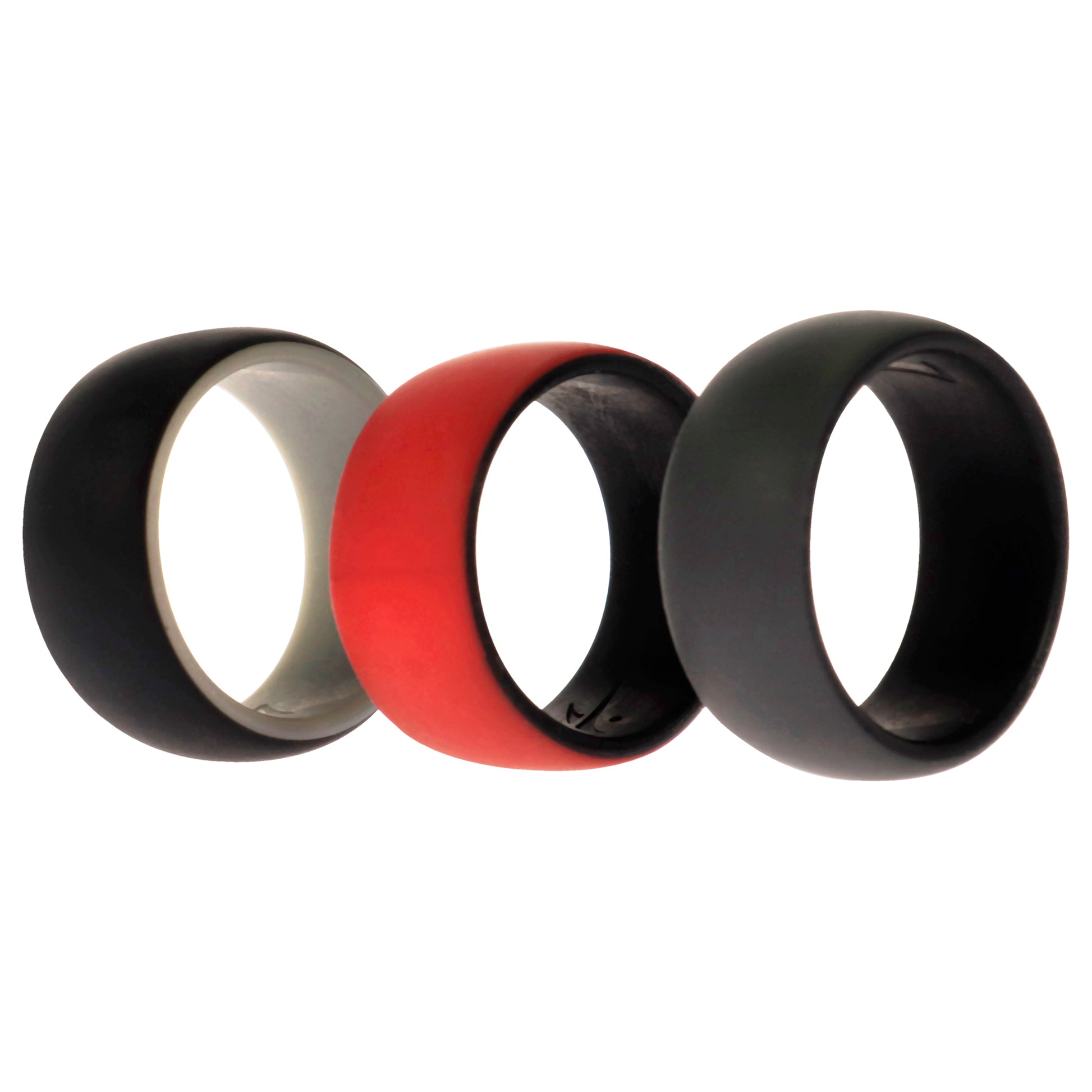 ROQ Silicone Wedding 2Layer Dome Ring Set - Black-Red