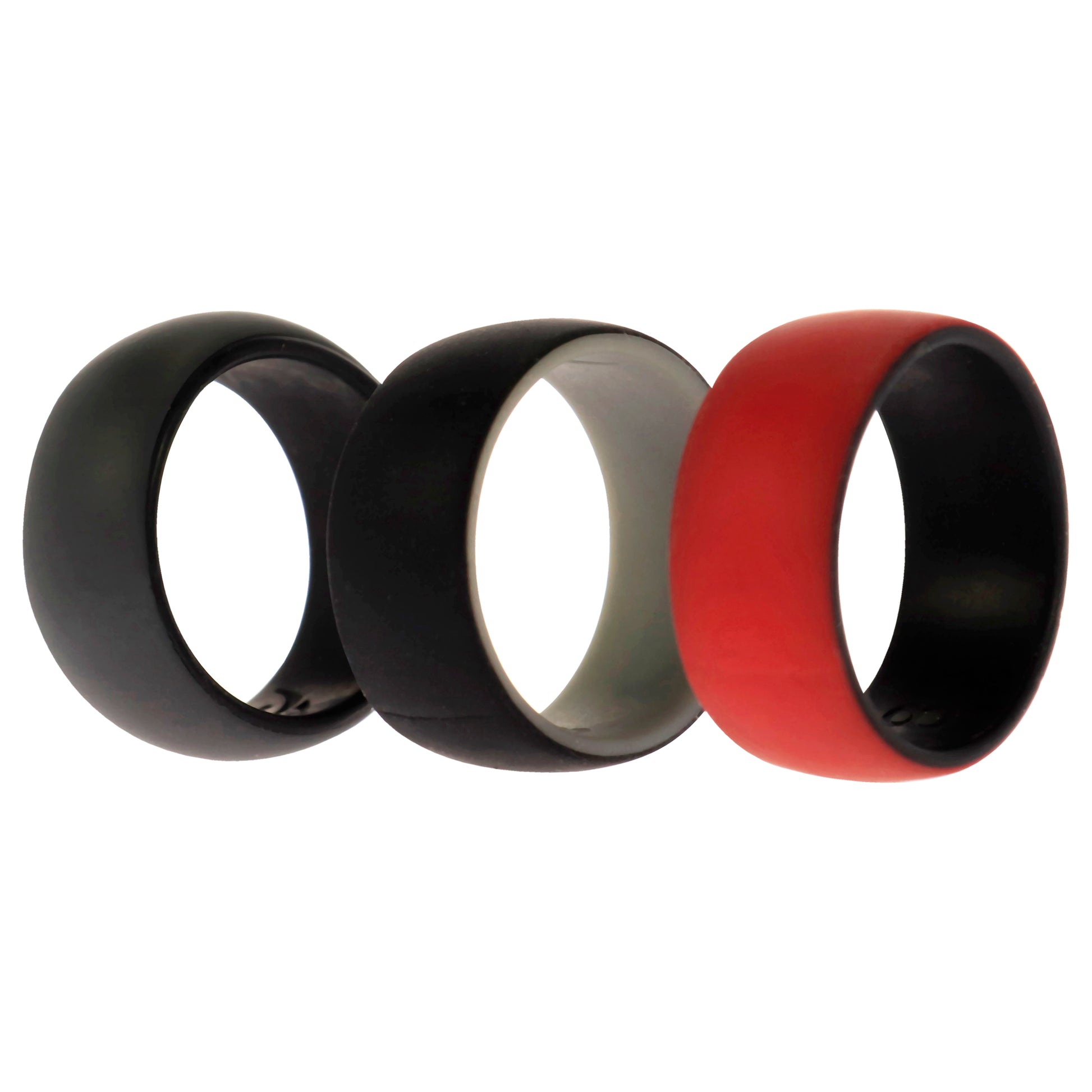ROQ Silicone Wedding 2Layer Dome Ring Set - Black-Red