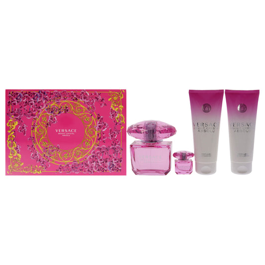 Bright Crystal Absolu by Versace for Women - 4 Pc Gift Set 3oz EDP Spray, 5ml EDP Spray Mini, 3.4oz Shower Gel, 3.4oz Body Lotion