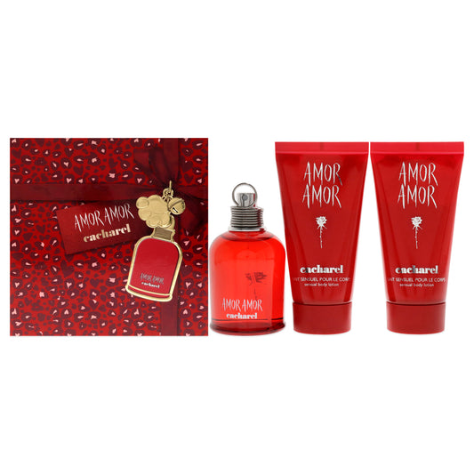 Amor Amor by Cacharel for Women - 3 Pc Gift Set 1.7oz EDT Spray, 2 x 1.7oz Body Lotion