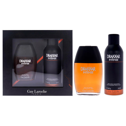 Drakkar Intense by Guy Laroche for Men - 2 Pc Gift Set 3.4oz EDP Spray, 6.7oz Body Spray Deodorant