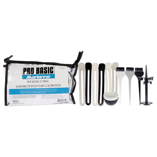 Pro Basic Tint Bowl System by Marianna for Unisex - 14 Pc 3 Mixing Bowls, 6 Jumbo Sectioning Clips, 3 Tint Brush, Caddy Holder, Vinyl Carrying case