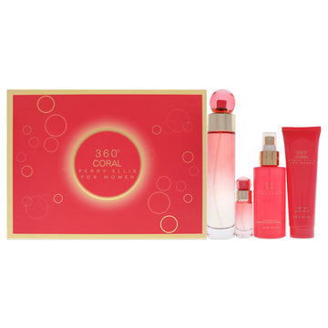 360 Coral by Perry Ellis for Women - 4 Pc Gift Set 3.4oz EDP Spray, 4oz Body Mist, 3oz Shower Gel, 0.25oz EDP Spray