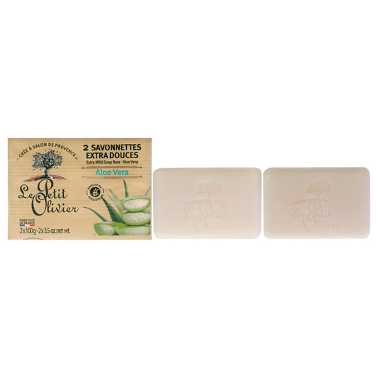 Extra Mild Soap Bars - Aloe Vera by Le Petit Olivier for Men - 2 x 3.5 oz Soap
