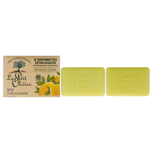 Extra Mild Soap Bars - Verbena Lemon by Le Petit Olivier for Men - 2 x 3.5 oz Soap