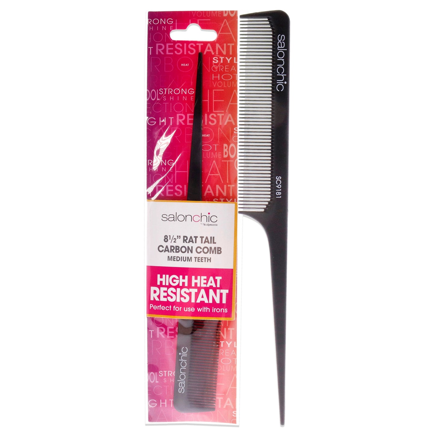 Rat Tail Carbon Comb High Heat Resistant 8.5 - Medium Teeth