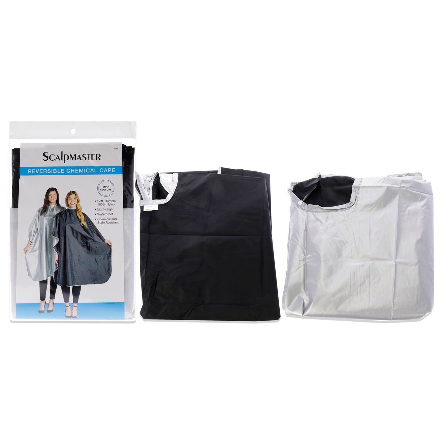 Nylon Reversible Chemical Cape with Snap Closure - Black-Silver