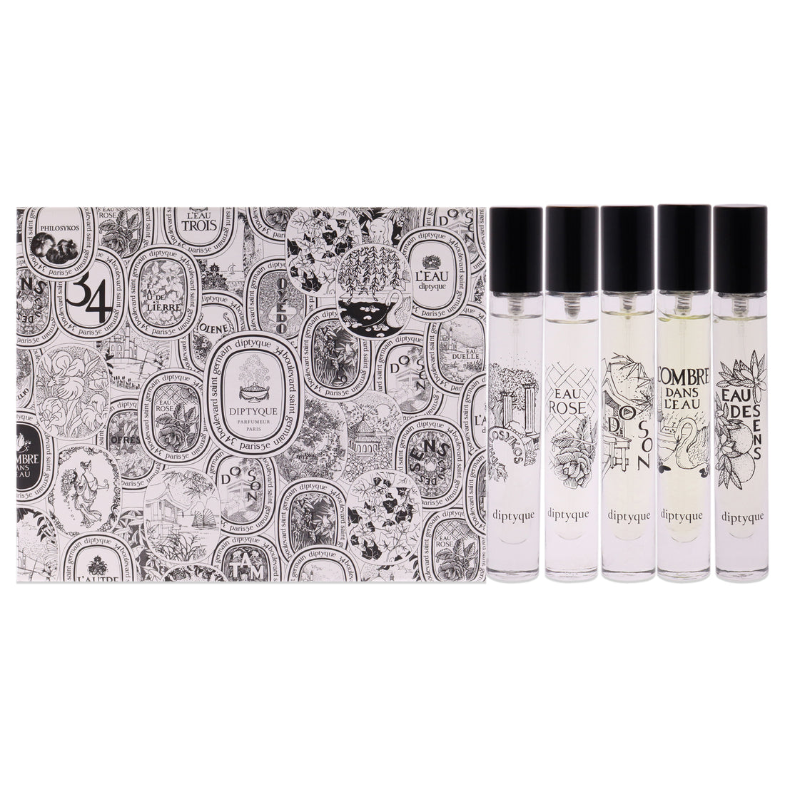 Diptyque Discovery Mini Set by Diptyque for Unisex - 5 Pc Set 0.25oz Do Son, 0.25oz Eau des Sens, 0.25oz Philosykos, 0.25oz LOmbre dans lEau, 0.25oz Eau Rose