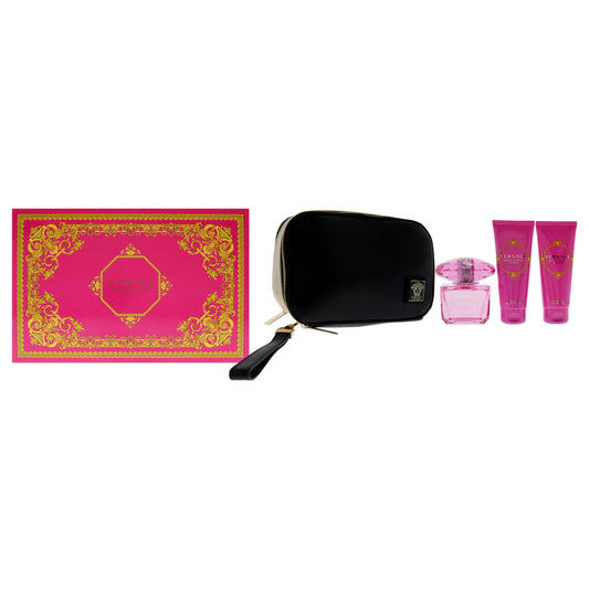 Bright Crystal Absolu by Versace for Women - 4 Pc Gift Set - 3oz EDP Spray, 3.4oz Shower Gel, 3.4oz Body Lotion, Bag