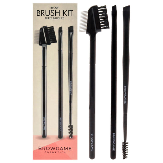 Brow Brush Kit by Browgame for Women - 3 Pc Combo Brush, Dual Banded Brush, Angled Brush