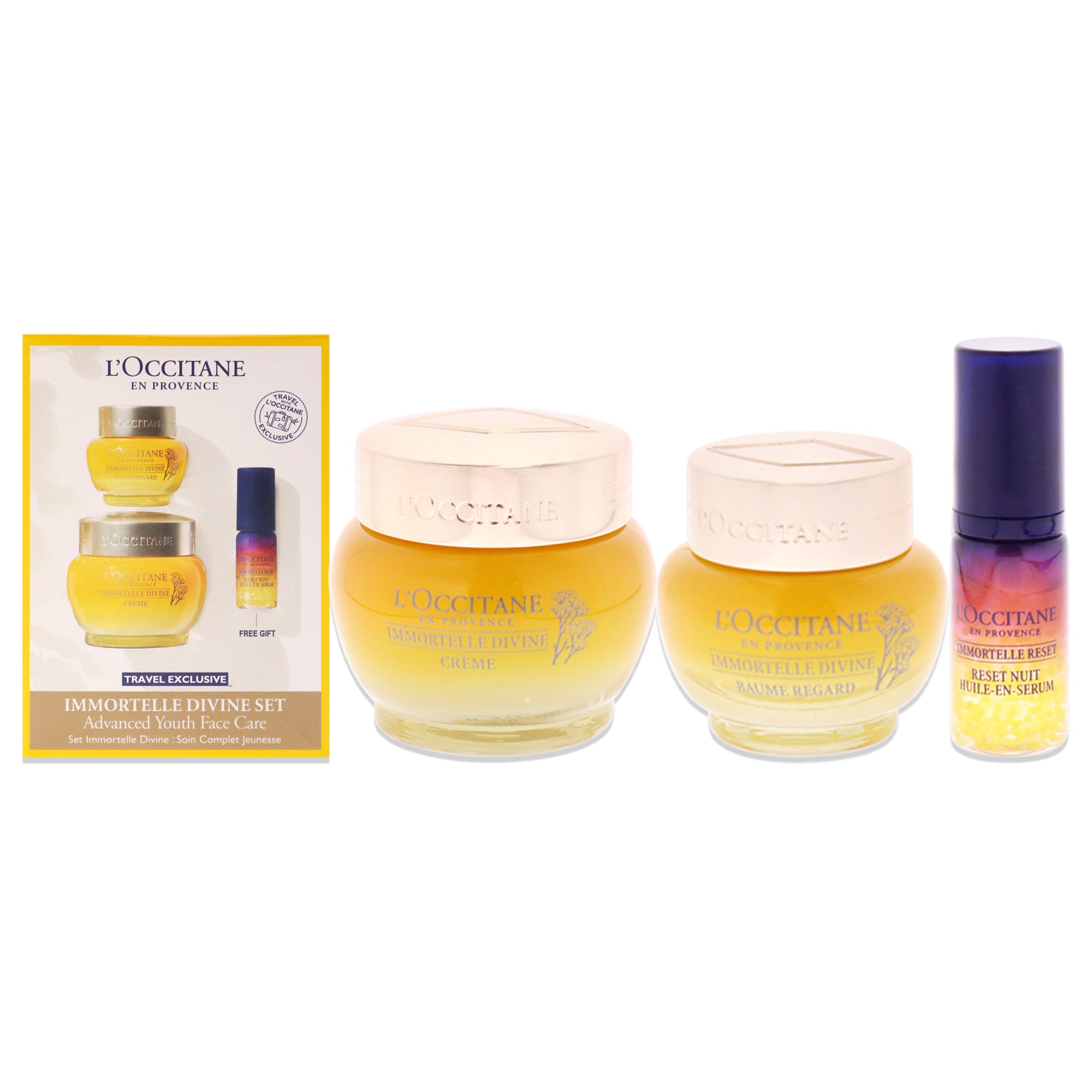 Immortelle Divine Set - Advance Youth Face Care by LOccitane for Unisex - 3 Pc 0.5oz Eye Balm, 1.7oz Cream, 0.16oz Oil-In-Serum