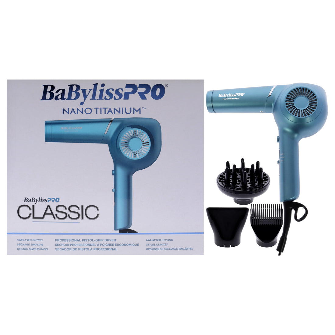 Babyliss Nano Titanium Classic Professional Pistol-Grip 1875 Watts Dryer - BNT5175UC - Blue