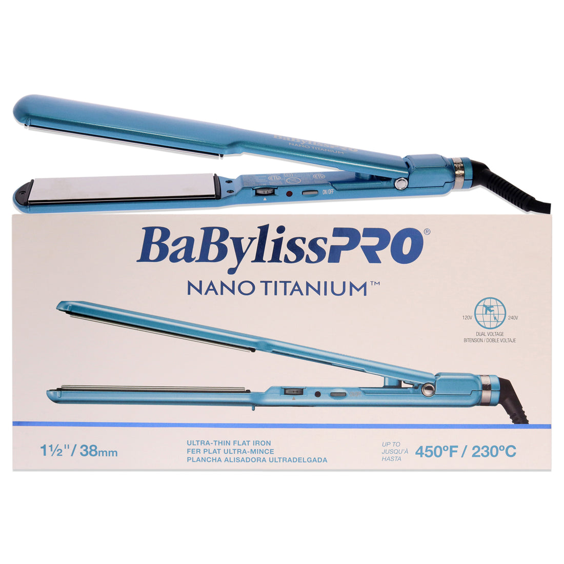 Nano Titanium Ultra-Thin Flat Iron - BNT4073TUC - Blue by BaBylissPRO for Unisex - 1.5 Inch Flat Iron