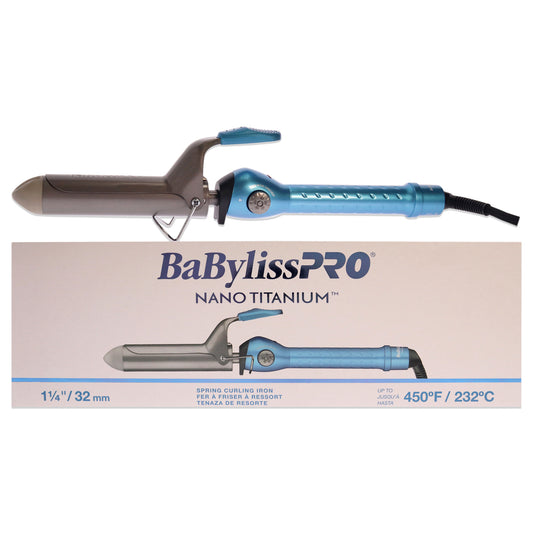 Nano Titanium Spring Curling Iron - BNT125S - Grey-Blue by BaBylissPRO for Unisex - 1.25 Inch Curling Iron