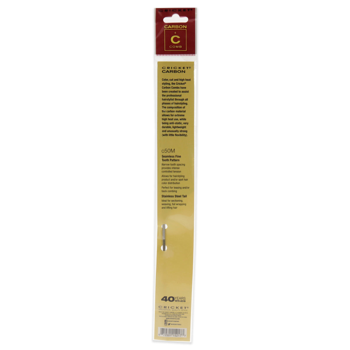 Carbon Comb Seamless Fine Tooth Pattern Metal Rattail - C50M