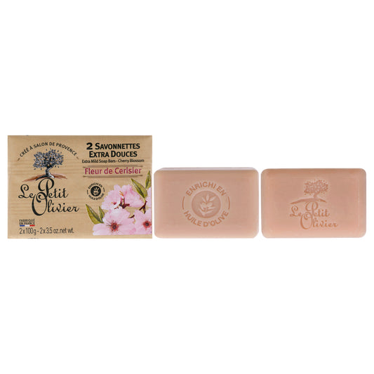 Extra Mild Soap Bars - Cherry Blossom by Le Petit Olivier for Men - 2 x 3.5 oz Soap