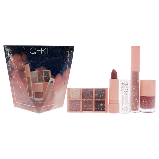 Q-KI Cosmic Glimmer Gift Set by Q-KI for Women - 4 Pc 0.18oz Eyeshadow, 0.12oz lipstick, 0.24oz Nail Polish, 0.1oz Lip Gloss
