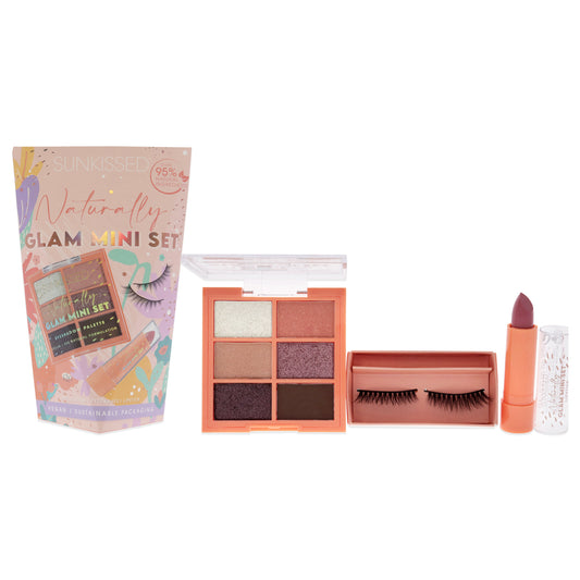 Naturally Glam Mini Set by Sunkissed for Women - 3 Pc 0.3oz Eyeshadow, 0.12oz Lipstick, False Eyelashes
