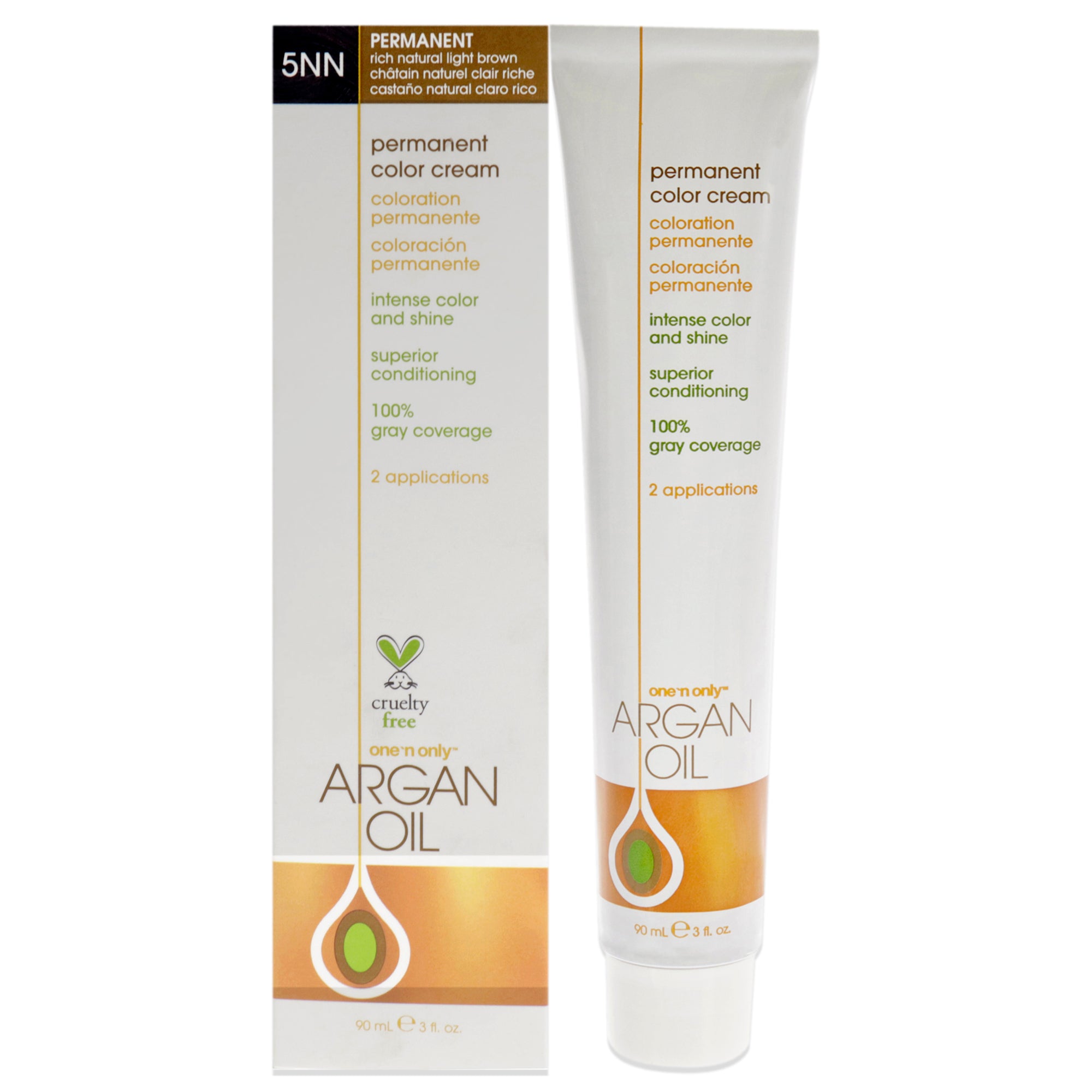 Argan Oil Permanent Color Cream - 5NN Rich Natural Light Brown by One n Only for Unisex - 3 oz Hair Color