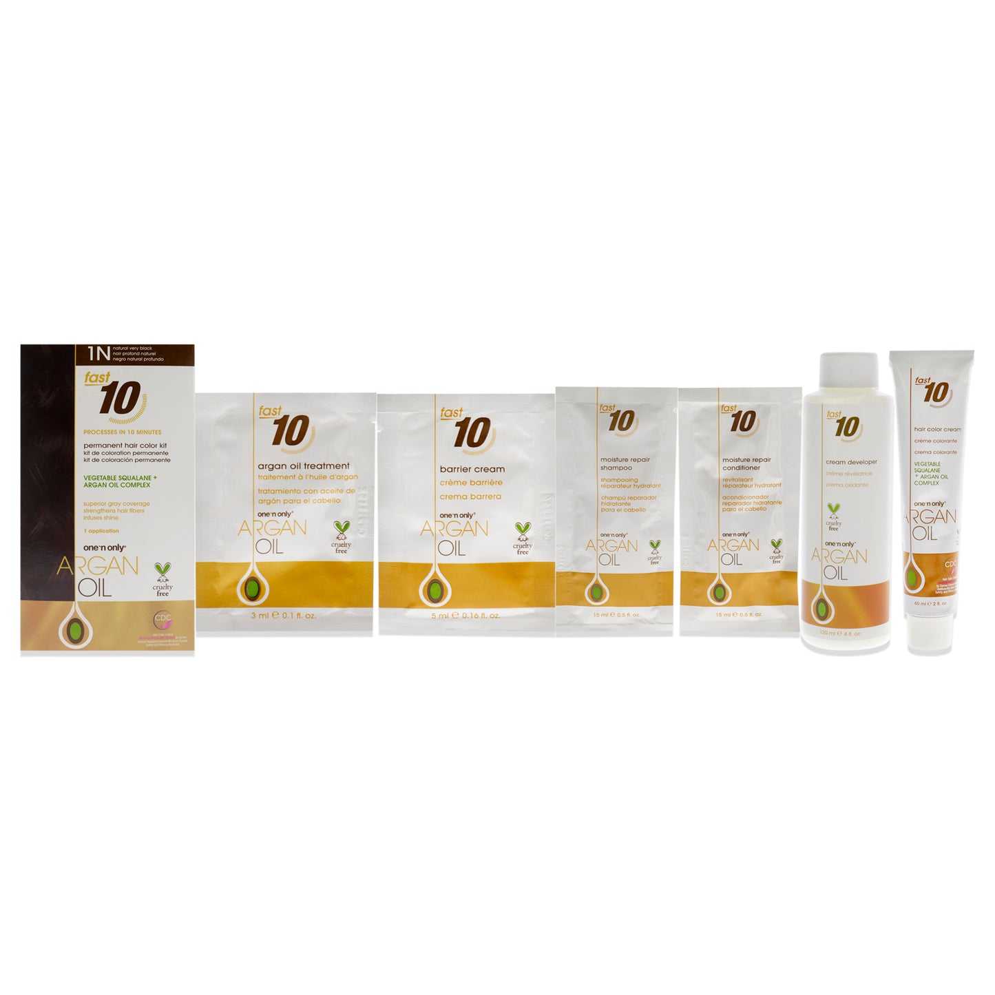 Argan Oil Fast 10 Permanent Hair Color Kit - 1N Natural Very Black