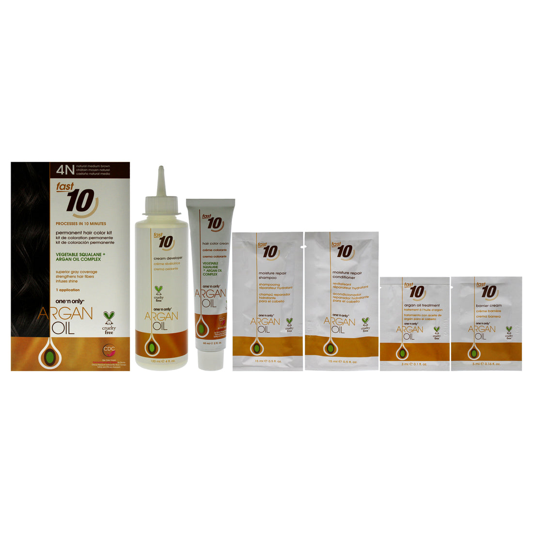 Argan Oil Fast 10 Permanent Hair Color Kit - 4N Natural Medium Brown