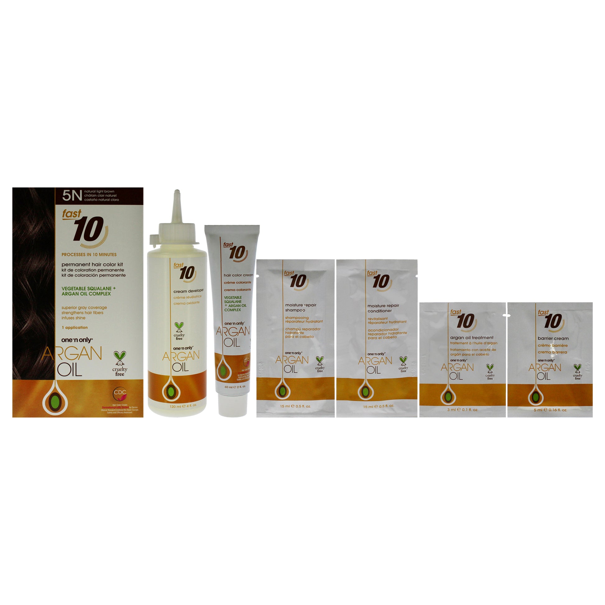 Argan Oil Fast 10 Permanent Hair Color Kit - 5N Natural Light Brown