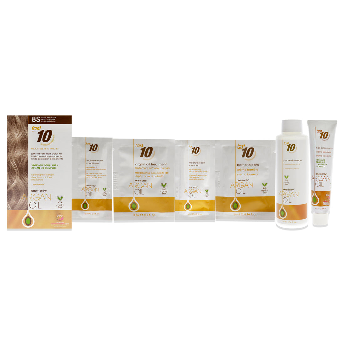 Argan Oil Fast 10 Permanent Hair Color Kit - 8S Sandy Light Blonde
